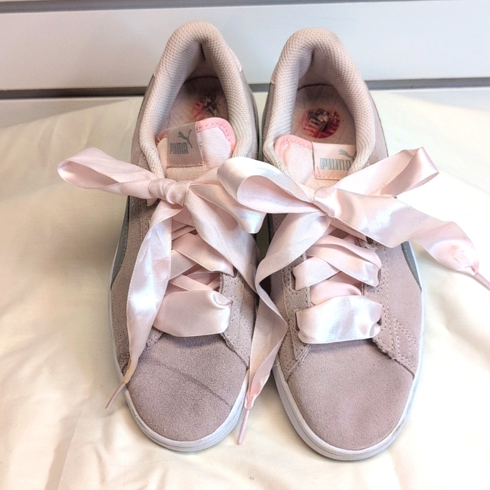 Puma Smash Ribbon Jr Sneaker Trainers Shoes Baby Pink Size US 6C - Picture 3 of 9